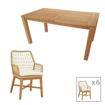 Set Masa si Scaune de Exterior, 7 Piese, Model Elaiza-Pablo, Natural/Bej, 160x90x76 cm
