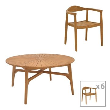 Set Masa si Scaune de Exterior, 7 Piese, Model Ganny-Colen, Natural, D150x75 cm