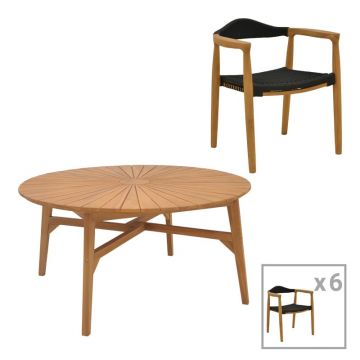 Set Masa si Scaune de Exterior, 7 Piese, Model Ganny-Colen, Natural/Negru, D150x75 cm