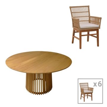 Set Masa si Scaune de Exterior, 7 Piese, Model Inca-Kenda, Natural/Bej, D150x75 cm