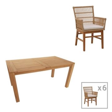 Set Masa si Scaune de Exterior, 7 Piese, Model Inca-Pablo, Natur/Bej, 160x90x76 cm