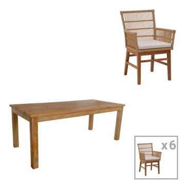 Set Masa si Scaune de Exterior, 7 Piese, Model Inca-Wooly, Natural/Bej, 220x90x75 cm