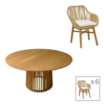 Set Masa si Scaune de Exterior, 7 Piese, Model Kalie-Kenda, Natural/Bej, D150x75 cm