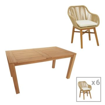 Set Masa si Scaune de Exterior, 7 Piese, Model Kalie-Pablo, Natur/Bej, 160x90x76 cm