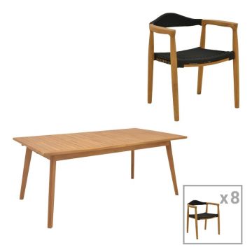 Set Masa si Scaune de Exterior, 9 Piese Model Ganny-Pino, Natural/Negru, 180/240x100x75 cm