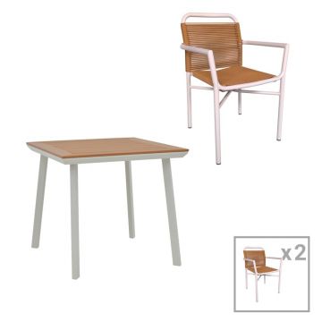 Set Masa si Scaune de Gradina, 3 Piese, Model Synergy-Clutch, Natural/Alb, 80x80x74 cm