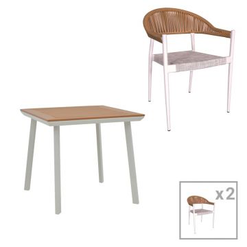 Set Masa si Scaune de Gradina, 3 Piese, Model Synergy-Elation, Natural/Alb, 80x80x74 cm