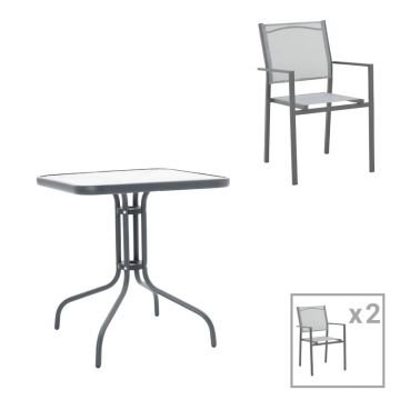 Set Masa si Scaune de Gradina, 3 Piese, Model Watson-Confidence, Gri , 70x70x70 cm