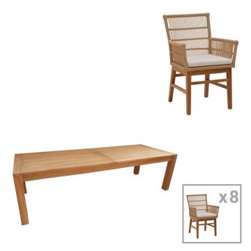 Set Masa si Scaune de Gradina, 9 Piese, Model Inca-Pablo, Natural/Bej, 240x100x76 cm
