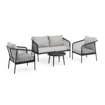 Set mobilier pentru gradina/terasa 4 piese Felipe, Bizzotto, aluminiu/poliester impermeabil, gri