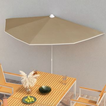 vidaXL Umbrelă de grădină cu stâlp, gri taupe, 180x90 cm, semirotundă