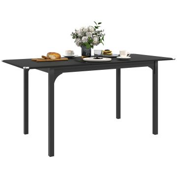 HOMCOM Masă de Grădină Extensibilă pentru 4-6 Persoane cu Picioare din Oțel, 160x70x75 cm, Negru | Aosom Romania