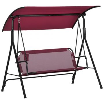 Outsunny Balansoar de Grădină cu 3 Locuri, Copertină Parasolar Reglabilă și Șezut Respirabil, 172x110x153 cm, Roșu Vin | Aosom Romania