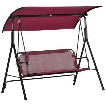 Outsunny Balansoar de Grădină cu 3 Locuri, Copertină Parasolar Reglabilă și Șezut Respirabil, 172x110x153 cm, Roșu Vin | Aosom Romania