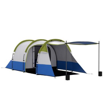 Outsunny Cort de Camping pentru 2-3 Persoane, Impermeabil, cu 2 Zone și 3 Intrări, 420x200x150 cm, Verde | Aosom Romania