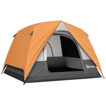 Outsunny Cort de Camping pentru 3 Persoane cu Buzunare Detașabile și Geantă de Transport, 200x200x135 cm, Portocaliu | Aosom Romania