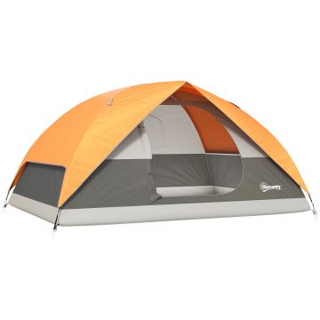 Outsunny Cort de Camping pentru 3 Persoane cu Port de Încărcare, Buzunare și Geantă, 205x275x135 cm, Portocaliu | Aosom Romania
