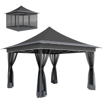 Outsunny Cort Pliabil cu Înălțime Reglabil, Plasă de Țânțari și Geantă de Transport, 357x357x310 cm, Gri Închis | Aosom Romania
