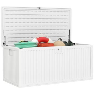 Outsunny Cufăr de Exterior de 140L Impermeabil cu Design Canelat și 2 Pistoane cu Gaz, 140x68x68 cm, Alb | Aosom Romania