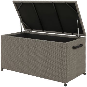 Outsunny Cufăr de Exterior de 184L din Ratan PE cu Roți, Mâner și Căptușeală Interioară Impermeabilă, 102x52x52 cm, Gri | Aosom Romania