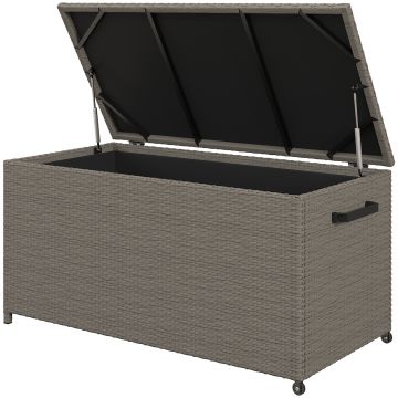 Outsunny Cufăr de Exterior de 184L din Ratan PE cu Roți, Mâner și Căptușeală Interioară Impermeabilă, 102x52x52 cm, Gri | Aosom Romania
