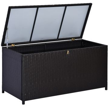 Outsunny Cufăr de Exterior de 284L din Ratan PE cu Pistoane cu Gaz și Cadru Metalic, 118x54x59 cm, Maro Închis | Aosom Romania