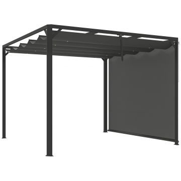 Outsunny Gazebo Pergolă cu Copertină Rulabilă de Protecție și Orificii de Drenaj, 300x300x227 cm, Gri Închis | Aosom Romania