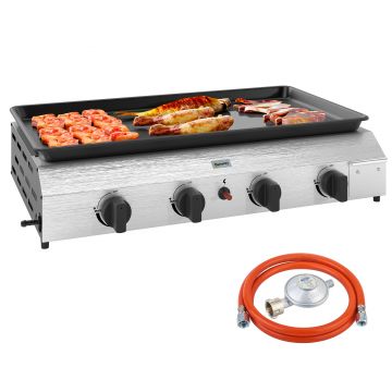 Outsunny Grătar pe Gaz cu 4 Arzătoare, Picioare Reglabile și Tavă de Colectare a Grăsimii, 77x44.5x19 cm, Argintiu | Aosom Romania