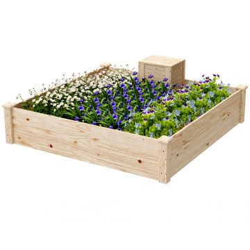Outsunny Jardinieră de Exterior cu Compostor și Bază Deschisă din Lemn de Brad, 123x123x25,5 cm, Lemn Natural | Aosom Romania