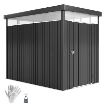 Outsunny Magazie de Grădină cu Luminator Superior din Acril și Orificii de Drenaj, 162x259x201 cm, Gri Închis | Aosom Romania