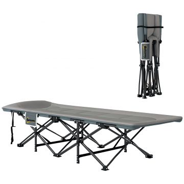 Outsunny Pat de Camping Pliabil cu Pernă Integrată și Buzunar Lateral, 187x67x37 cm, Gri | Aosom Romania