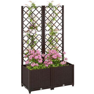Outsunny Pat Înălțat pentru Grădină cu Spalier și 6 Orificii de Drenaj, 80x40x135 cm, Maro | Aosom Romania