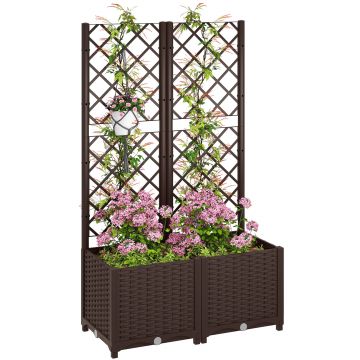 Outsunny Pat Înălțat pentru Grădină cu Spalier și 6 Orificii de Drenaj, 80x40x135 cm, Maro | Aosom Romania