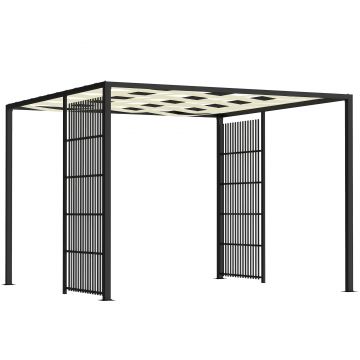 Outsunny Pergolă cu Acoperiș Ondulat și Panouri Laterale pentru Intimitate, 3x3m, Negru | Aosom Romania