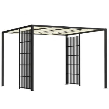 Outsunny Pergolă cu Acoperiș Ondulat și Panouri Laterale pentru Intimitate, 3x3m, Negru | Aosom Romania