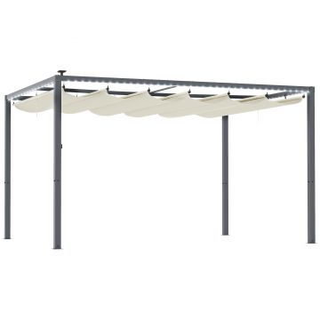 Outsunny Pergolă cu Lumini LED și 12 Orificii de Drenaj, 400x300x230 cm, Alb Crem | Aosom Romania