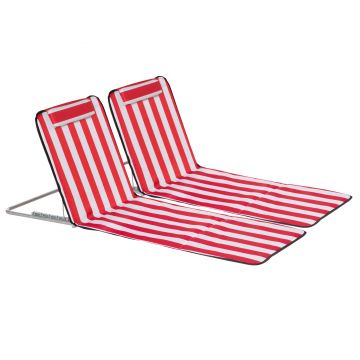 Outsunny Set 2 Șezlonguri de Plajă cu Spătar Reglabil în 5 Poziții, Tetieră și Geantă de Transport, 124x53x45 cm, Roșu | Aosom Romania
