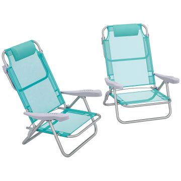 Outsunny Set 2 Scaune de Camping Pliabile cu Tetieră Căptușită și Spătar Reglabil în 6 Poziții, 62x65x80 cm, Albastru | Aosom Romania