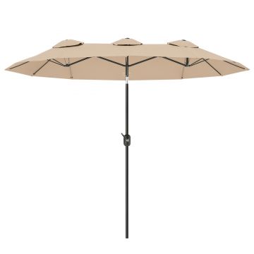 Outsunny Umbrelă de Grădină Dublă Înclinabilă la 45° cu Manivelă şi 3 Orificii de Ventilaţie, 295x152x222 cm, Cafeniu | Aosom Romania