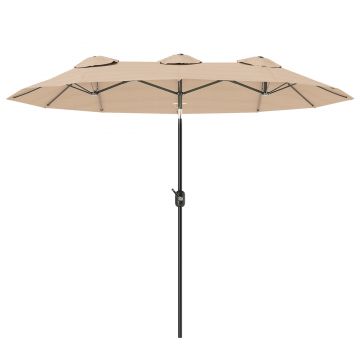 Outsunny Umbrelă de Grădină Dublă Înclinabilă la 45° cu Manivelă şi 3 Orificii de Ventilaţie, 295x152x222 cm, Cafeniu | Aosom Romania