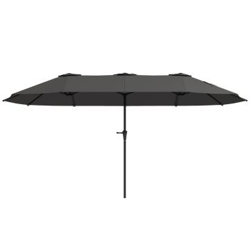 Outsunny Umbrelă Dublă de Grădină cu 12 Spițe, Orificii de Ventilație și Manivelă, 400x220x234 cm, Gri Închis | Aosom Romania