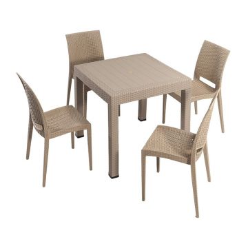 Set de dining pentru grădină bej din ratan artificial pentru 4 persoane Rattan – Floriane Garden
