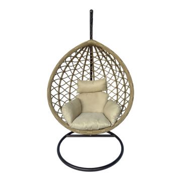 Cuib de leagăn Lyere de la pakoworld cu bază metalică maro și ratan PE bej 120x108x195cm 108x120