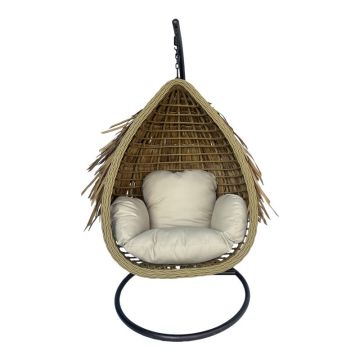 Cuib de leagăn Varur pakoworld cu bază metalică maro - pe rattan în culoarea bej 120x105x195cm 105x120