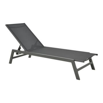 Șezlong din aluminiu si textilenă Model Boka, Gri închis, 60x192x31 cm