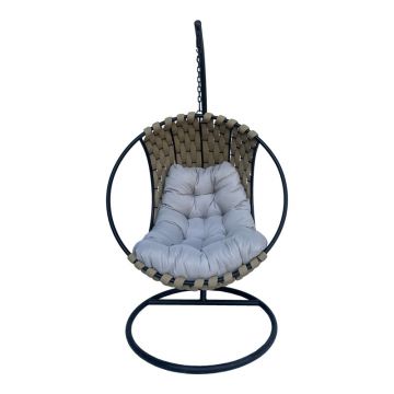 Leagan suspendat Makito pakoworld cu baza metalica neagra - PVC in culoare bej-Gri 100x105x195cm 105x100