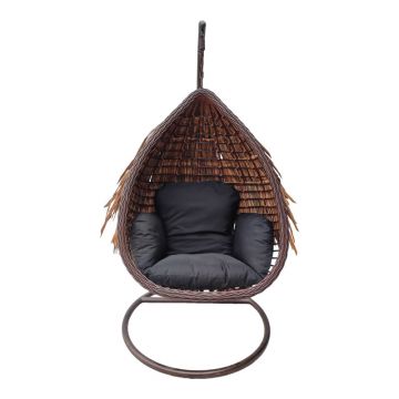 Leagănul Varur pakoworld cu bază metalică maro - pe rattan în culoarea maro-negru 120x105x195cm 105x120