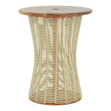 Masă de exterior Model Lemelo, Lemn si Iuta, Natural, Φ61x76cm