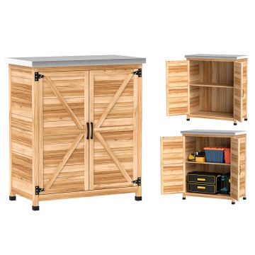 Outsunny Dulap de Exterior cu Raft și Bancă de Lucru Superioară, 79x43x92 cm, Lemn Natural | Aosom Romania
