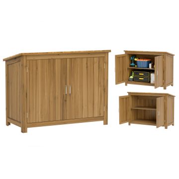 Outsunny Magazie pentru Unelte cu 2 Uși, 2 Rafturi și Acoperiș Înclinat, 110x50x85 cm, Maro | Aosom Romania